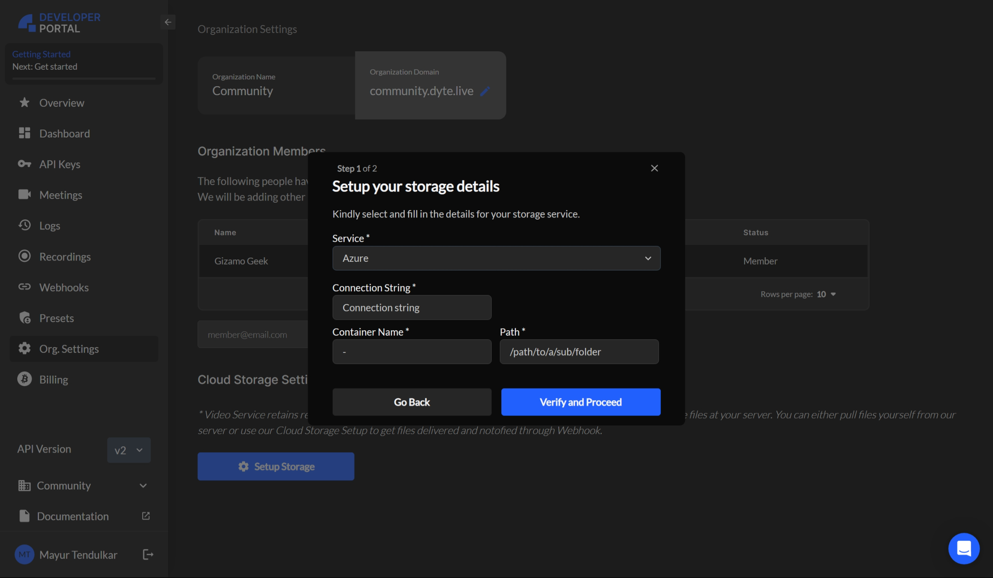 storage of video calls' recording