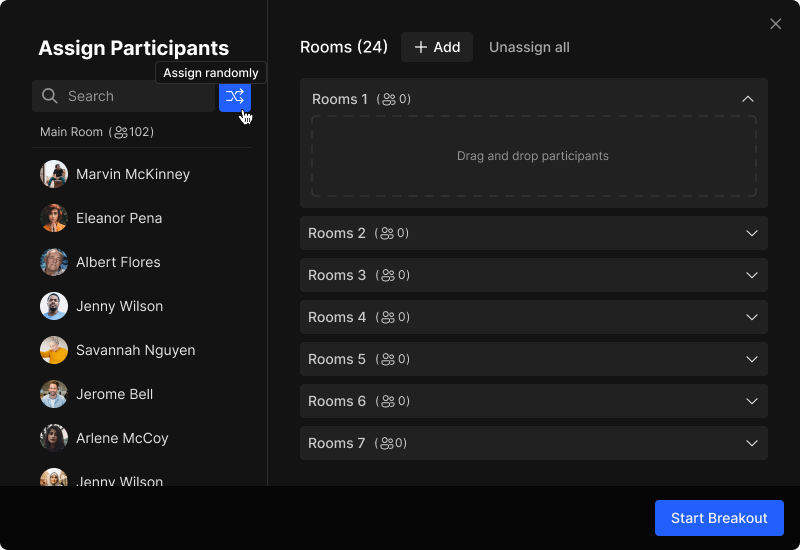 assign participants to each room