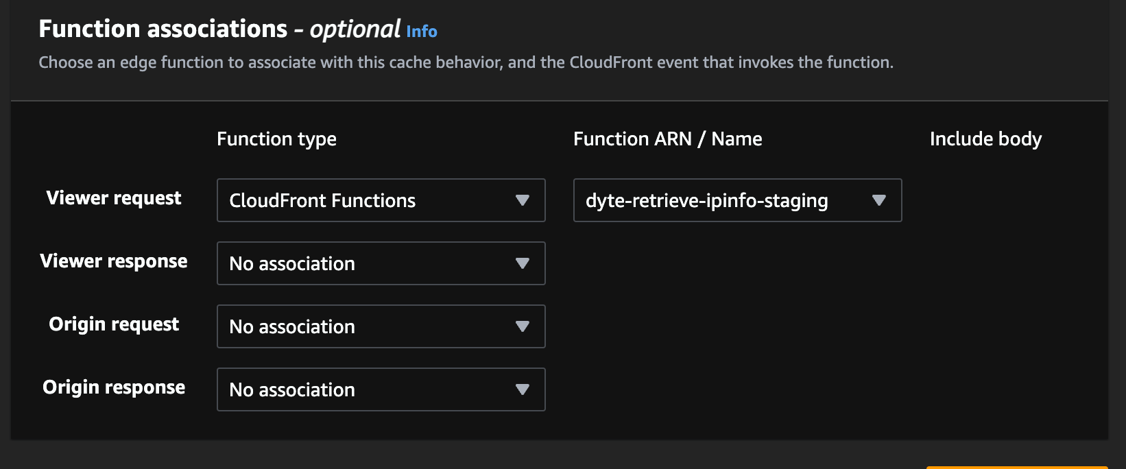 CloudFront distribution, function associations